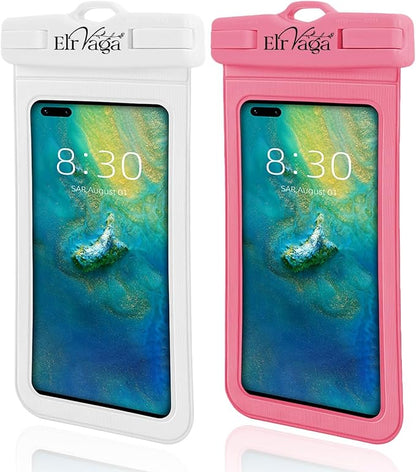 2 Pack IPX8 Waterproof Phone Pouch for iPhone 16/15/14/13 Pro Max Plus (7.2 Inch) - Swimming, Diving, Snorkeling, Snowproof - Touchscreen Friendly Underwater Photography Dry Bag (White&Pink)
