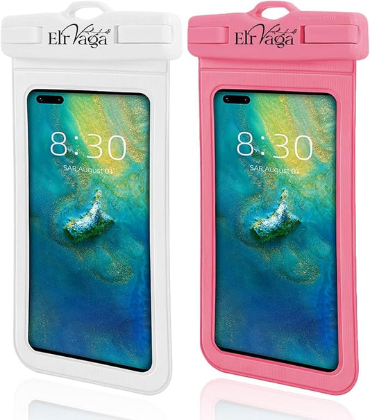 2 Pack IPX8 Waterproof Phone Pouch for iPhone 16/15/14/13 Pro Max Plus (7.2 Inch) - Swimming, Diving, Snorkeling, Snowproof - Touchscreen Friendly Underwater Photography Dry Bag (White&Pink)