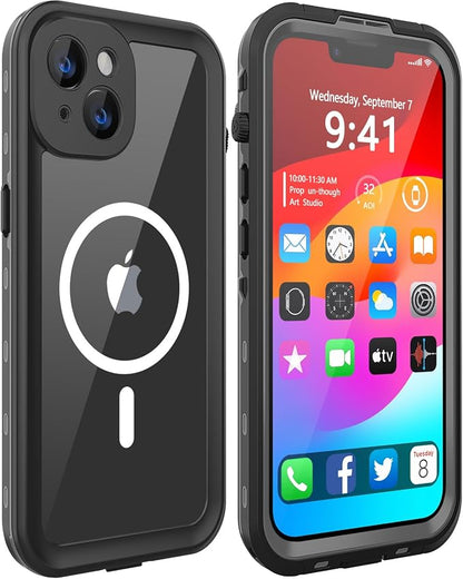 Design for iPhone 14 Plus Waterproof Case 6.7‘’, Full Body Shockproof Dust Proof Phone Case Cover with Built in Screen Protector - Black