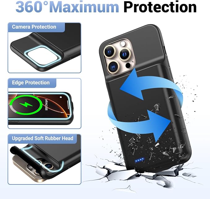 Battery Case for iPhone 16 Pro Max, Ultra-Slim 7000mAh Portable Extended Charging Charger Case [2026 Upgraded] w/Tempered Glass Film for iPhone 16 Pro Max-6.9 inch,Black