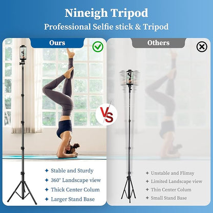 Phone Tripod, 70" Selfie Stick Tripod Stand Cell Phone Tripods with Remote Phone Holder Carry Bag, Aluminum Alloy Selfie Stick Tripods, Compatible with iPhone Samsung GoPro Smartphone