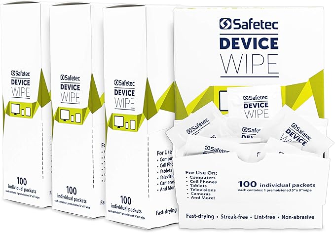 Safetec Device Wipes for Cellphones, Tablets & Screens (4 Pack of 100ct Wipes - 400 Cleaning Cloths)