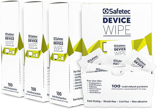 Safetec Device Wipes for Cellphones, Tablets & Screens (4 Pack of 100ct Wipes - 400 Cleaning Cloths)