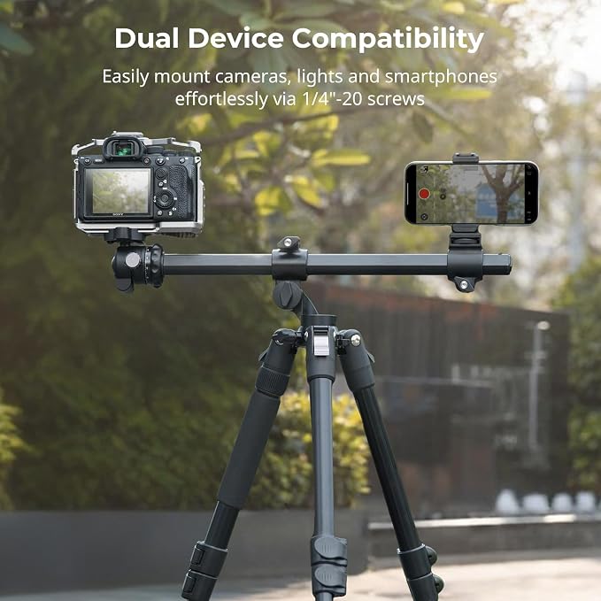 SmallRig CT25 64.5"/164cm Horizontal Overhead Tripod for iPhone & Camera, with Phone Holder & Carrying Bag, 22lb Max Load Aluminum Lightweight Camera Tripod for Overhead Shots/Live Streaming