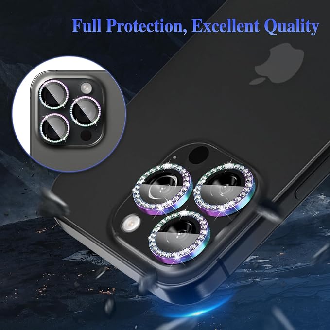 ShinKin Camera Lens Protector for iPhone 16 Pro/iPhone 16 Pro Max, Glitter Camera Cover, 9H Tempered Glass Individual Metal Ring Camera Protector for iPhone 16 Pro/16 Pro Max (Diamond -Colorful)
