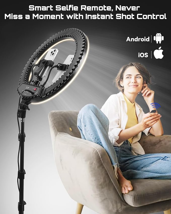 18" Professional LED Ring Light Kit with Tripod,CRI≥95, 3000K-6000K Adjustable Brightness & Color Temp, Includes Phone Holder & Remote for Live Streaming, YouTube, TikTok, Photography, Makeup