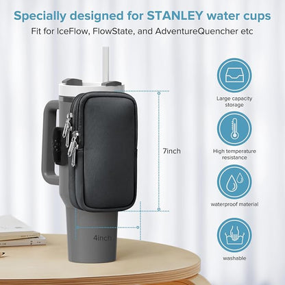 Water Bottle Pouch For Stanley Cup 40oz 30oz, Running Water Bottle Bag for Cards, Keys, Phone, Gym Accessories For Men Women, Travel Tumbler Mug Pouch Compatible With Stanley, Simple Modern