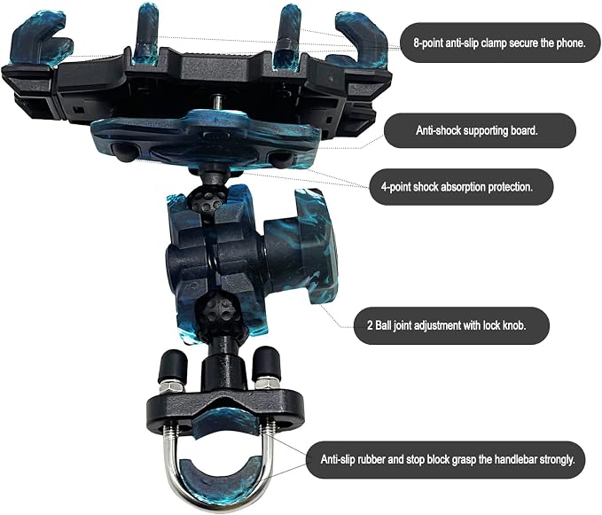 QYMOTO ATV Phone Holder Mount,Motorcycle Handlebar Phone Mount,4 Wheeler Anti Vibration 360 Cell Phone Holder Clamp Fit CFMOTO Cforce,Polaris Sportsman,Can am Outlander Adjustable Fit 4.7"-7.1'' Phone
