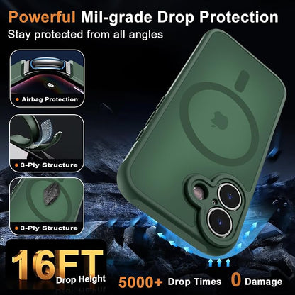 MOCCA Magnetic for iPhone 17 Case, (Compatible with Magsafe) (16FT Military Grade Protection) Full Camera Protection Anti-Fingerprint Slim Translucent Matte Phone Cover 6.3",Midnight Green