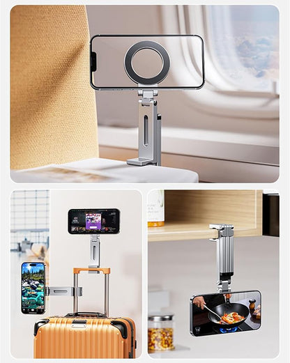 Magnetic Tripod for iPhone 16/15/14/13/12 Plus Pro Max Series,Aluminium Mini Magnetic Phone Tripod for iPhone & MagSafes,360° Adjustable Magic Clip Folding Magnetic Phone Stand,1/4" Screw