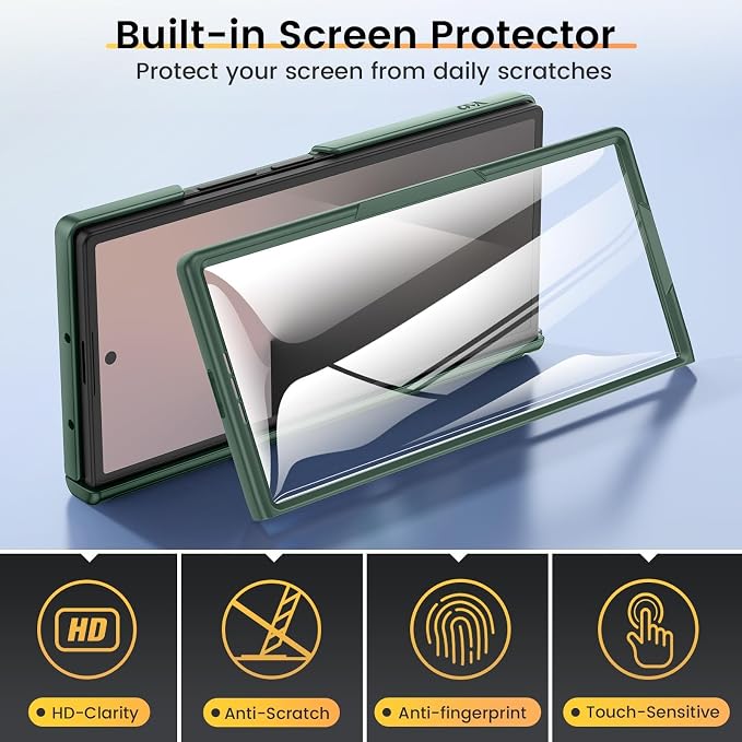 VEGO Case for Z Fold 7 with Rotating Kickstand & Hinge Protectior, Green | Built-inScreen Protector & Slide Camera Cover Anti-Fall Protective Military Grade Shockproof Hard Case for Samsung Fold7