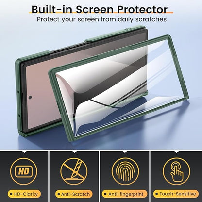 VEGO Case for Z Fold 7 with Rotating Kickstand & Hinge Protectior, Green | Built-inScreen Protector & Slide Camera Cover Anti-Fall Protective Military Grade Shockproof Hard Case for Samsung Fold7