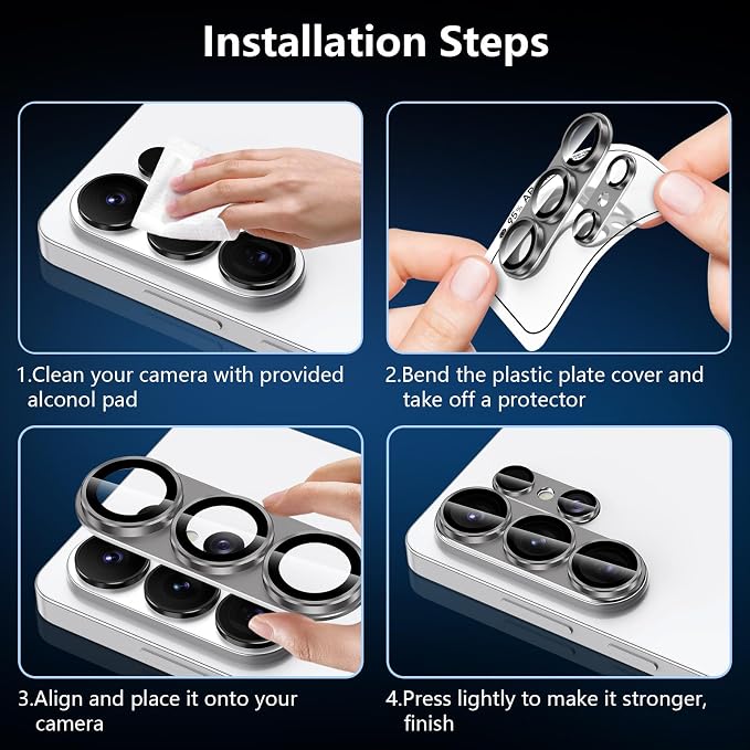 for Samsung Galaxy S26 Ultra Camera Lens Protector, Electroplated Matte Back with 9H Tempered Glass Lens Protector, [Strong Adsorption] [Case-Friendly] Metal Ring HD Clear Lens Cover, Gray