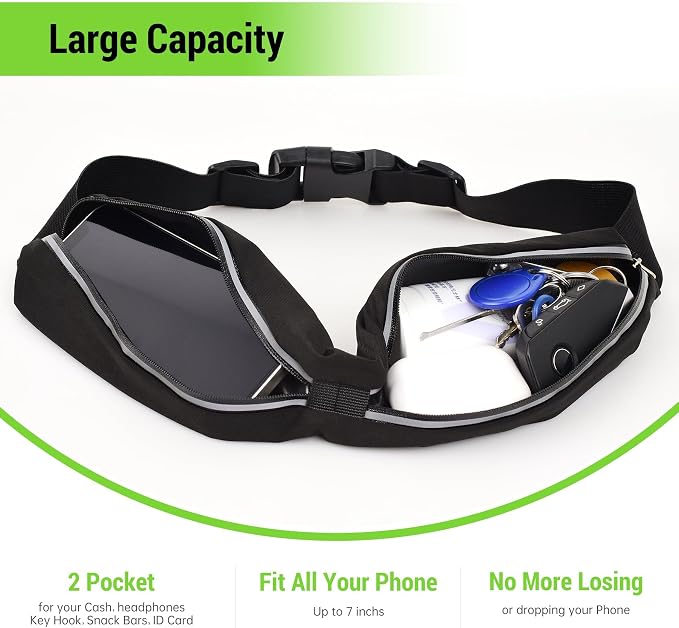 JUMAHE Slim Running Belts for Women Men - Running Phone Holder Fanny Pack for Key, Accessories Fits ALL Cell Phones, Black