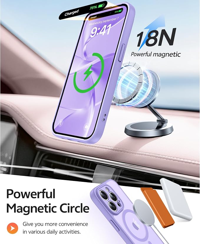 FNTCASE for iPhone 15 Pro Max Case: [Compatible with Magsafe] Translucent Matte Cases with [Full Camera Protection] [Screen Protector] Military Grade Shockproof Protective Phone Cover - Light Purple