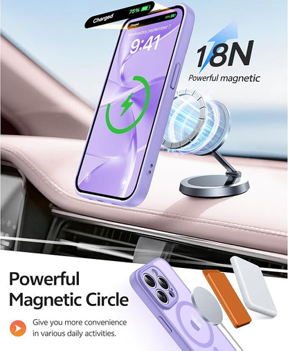 FNTCASE for iPhone 15 Pro Max Case: [Compatible with Magsafe] Translucent Matte Cases with [Full Camera Protection] [Screen Protector] Military Grade Shockproof Protective Phone Cover - Light Purple