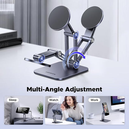 UGREEN Magnetic Phone Stand Compatible with MagSafe Holder for Desk Ergonomic Design Adjustable, Aluminum Cell Phone Stand Compatible for iPhone 17 Air 16 15 14 13 12 Pro Max and MagSafe Case, Grey