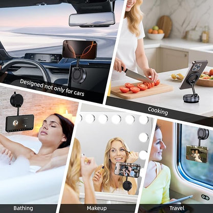 Jikasho Vacuum Magnetic Car Phone Holder for Magsafe, Hands-Free 360° Adjustable Suction Cup Phone Mount for Car/Gym/Mirror/Smooth Surface, Compatible with iPhone & Android (Space Grey)