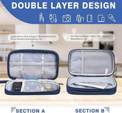 CAAORDKSO Electronic Organizer, Travel Cable Organizer Bag Pouch Electronic Accessories Carry Case Waterproof Electronic Bag for Cable, Cord, Charger, Phone, Power Bank, Earphone (Navy Blue, Medium)