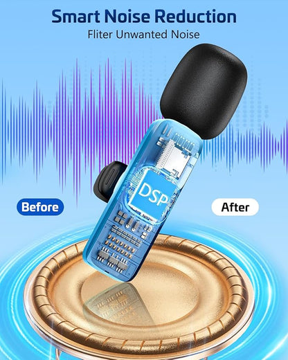Wireless Lavalier Lapel Microphone for iPhone – Mini Bluetooth Mic with Reverb, Portable Clip-on Mic for Video Recording, Vlogging, Podcast, Interviews, TikTok, YouTube