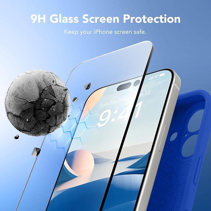 Magnetic for iPhone 17 Case, Compatible with MagSafe, [Full Camera Protection][Screen Protector] Silicone Shockproof Protective Phone Case for iPhone 17 6.3", Klein Blue