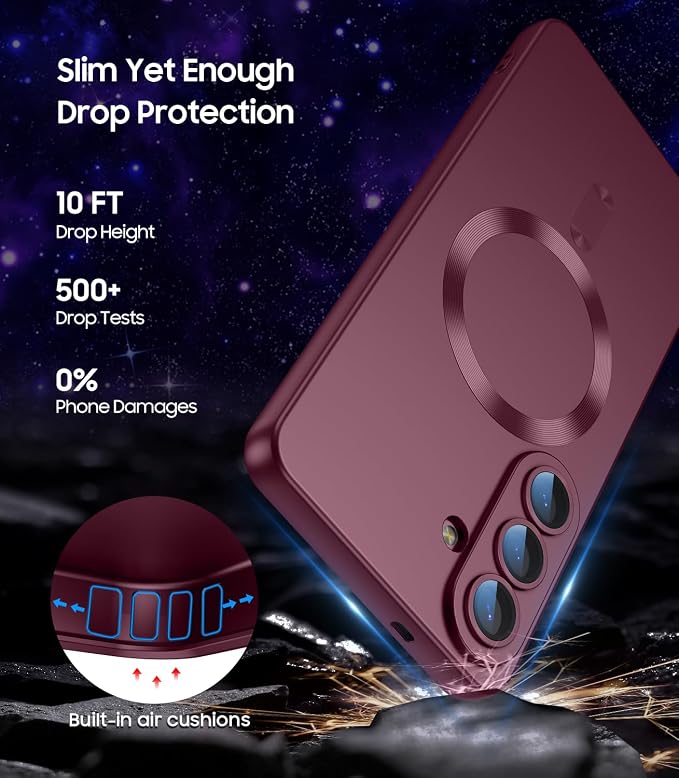 Magnetic for Samsung Galaxy S26 Case [Compatible with MagSafe][Built-in Camera Lens Protector] Slim Soft Silicone Bumper Shockproof Metallic Luster Phone Case, Burgundy