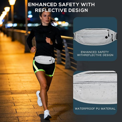 Running belt for Women &Men,Adjustable Exercise Waist Pack Reflective Running Belt for Sports Workout Cycling Hiking, Casual Hands-Free Wallets Phone Bag Fits All Phones (white)