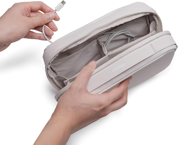 Orbitkey KonMari 2-in-1 Tech Accessory Pouch - Stone | KonMari Collection | Detachable Slim Sleeve | Organized Tech Storage | Travel Ready