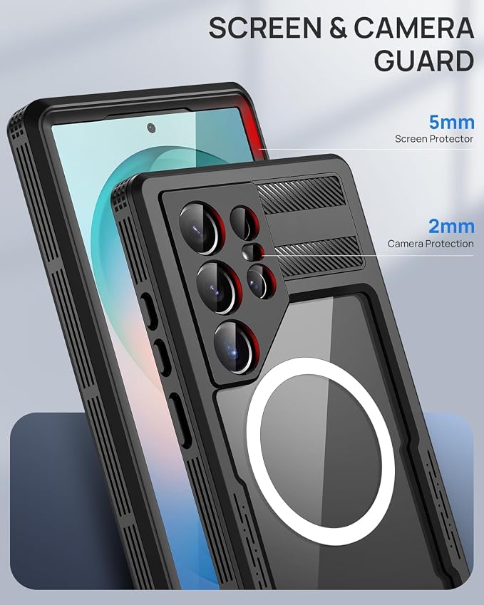 Lanhiem Magnetic for Samsung Galaxy S26 Ultra Case, IP68 Waterproof Dustproof Case, [Compatible with Magsafe] [Built-in Lens & Screen Protector] Full Body Shockproof Rugged Phone Case 6.9", Black
