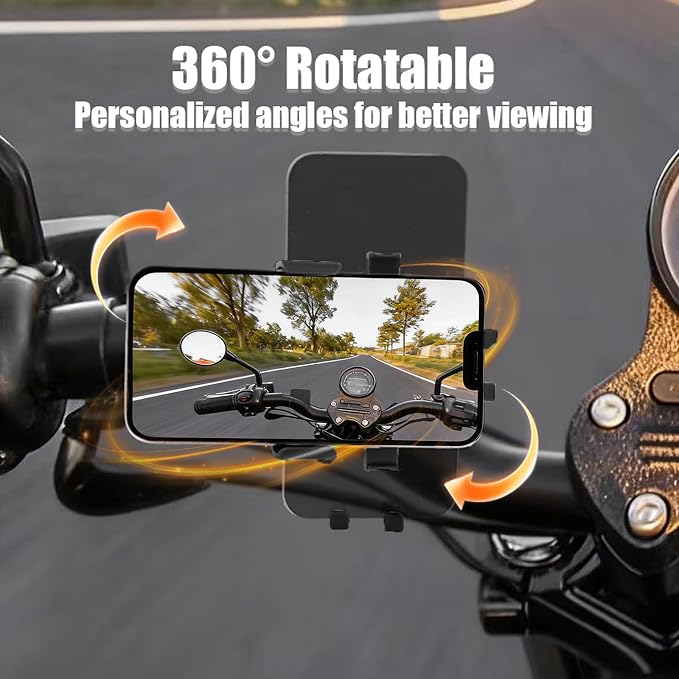 Motorcycle Bike Phone Mount, Bike Cell Phone Holder Clip, Bicycle Scooter Handlebar Clamp, for iPhone 17 16 15 14 Pro Max, Galaxy S25 S24 Ultra, 4.7-7" Phones, Black