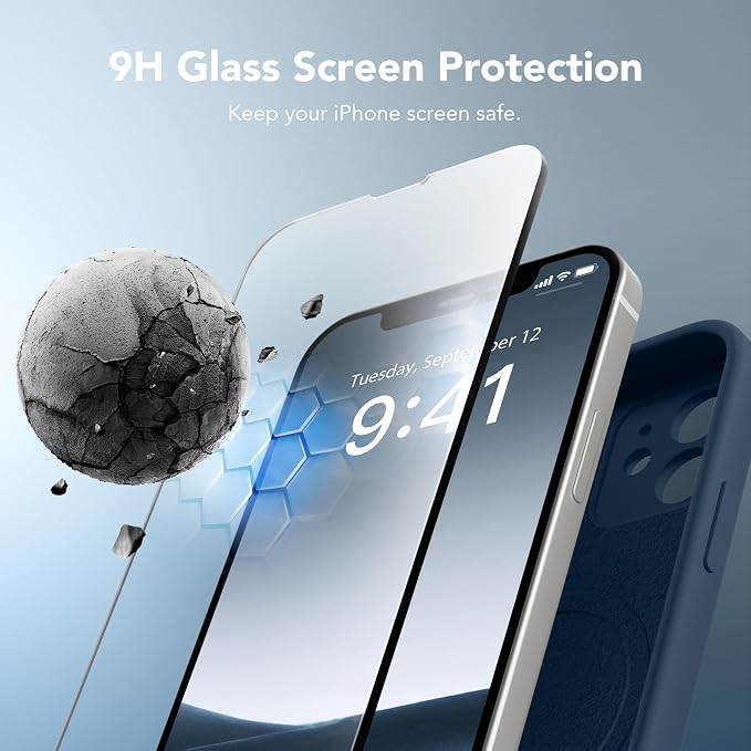 Magnetic for iPhone 12 Case, Compatible with MagSafe, [Full Camera Protection][Screen Protector] Silicone Shockproof Protective Phone Case for iPhone 12 6.1", Cobalt Blue