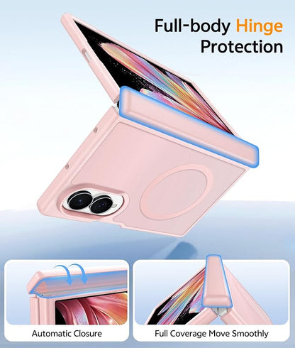 FNTCASE for Samsung Galaxy Z Fold 8 Case, Fit for Magsafe, Hinge Protection | Screen Protector, Translucent Matte Magnetic Back, 18FT Military Grade Drop Proof, Protective Phone Cover, Light Pink