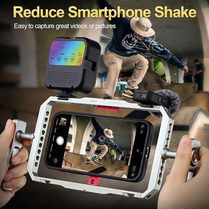 Leftfoto Metal Strong Magnetic Phone Stabilizer Cage Smartphone Rig Stand with Dual Handles for iPhone 17 16 15 14 13 12 Pro Max Mini & Magsafe Case for Samsung,for Vlogging/Video Shooting