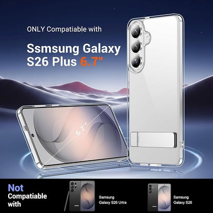 Temdan Designed for Samsung Galaxy S26 Plus Case Clear, Built-in Invisible Kickstand [Military Grade Drop Protection] Anti-Yellowing Slim Fit Shockproof Cover for Galaxy S26 Plus 6.7 Inch - Clear