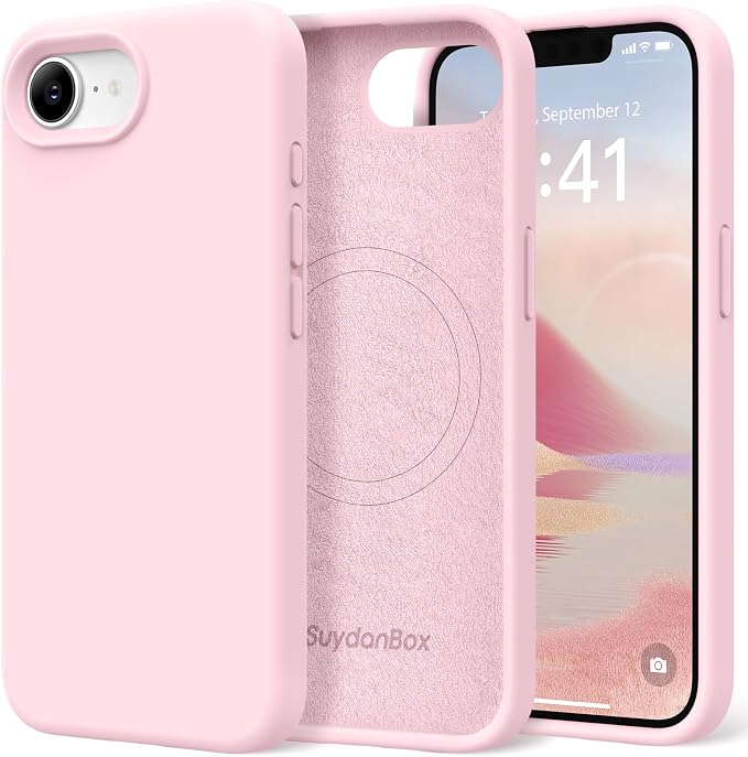 Magnetic for iPhone 17e/iPhone 16e Case, Compatible with MagSafe, [Soft Anti-Scratch Microfiber Lining] Slim Silicone Shockproof Protective Phone Case for iPhone 17e/16e 6.1", Chalk Pink