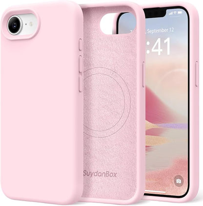 Magnetic for iPhone 17e/iPhone 16e Case, Compatible with MagSafe, [Soft Anti-Scratch Microfiber Lining] Slim Silicone Shockproof Protective Phone Case for iPhone 17e/16e 6.1", Chalk Pink
