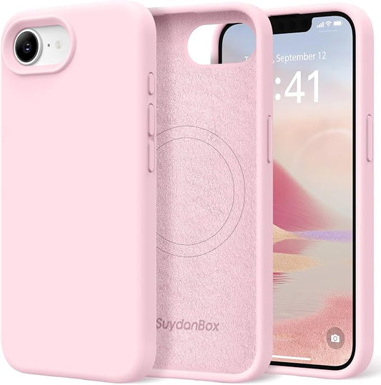 Magnetic for iPhone 17e/iPhone 16e Case, Compatible with MagSafe, [Soft Anti-Scratch Microfiber Lining] Slim Silicone Shockproof Protective Phone Case for iPhone 17e/16e 6.1", Chalk Pink