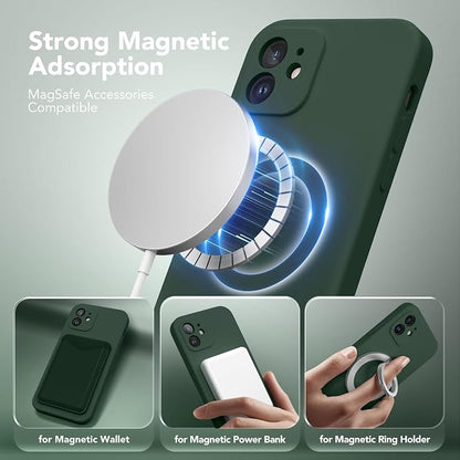 Magnetic for iPhone 12 Case, Compatible with MagSafe, [Full Camera Protection][Screen Protector] Silicone Shockproof Protective Phone Case for iPhone 12 6.1", Alpine Green