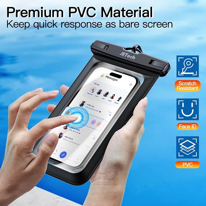 JETech Waterproof Phone Pouch, 2 Pack Water Proof Case for iPhone 17e 17 16e 16 15 14 Air Pro Max Plus, Galaxy S26 S25 Ultra, Pixel 10 Series and Others up to 7.2 Inch, IPX8 Dry Bag (Black+Black)