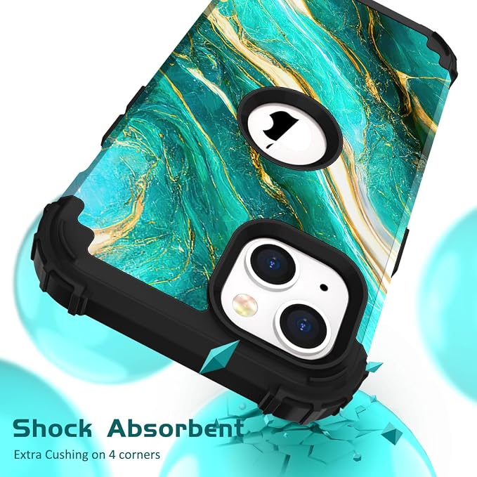 Hocase for iPhone 14 Plus Case, Heavy Duty Shockproof Protection Soft Silicone Rubber+Hard Plastic Bumpers Hybrid Protective Case for iPhone 14 Plus 6.7" 2022 - Emerald Green