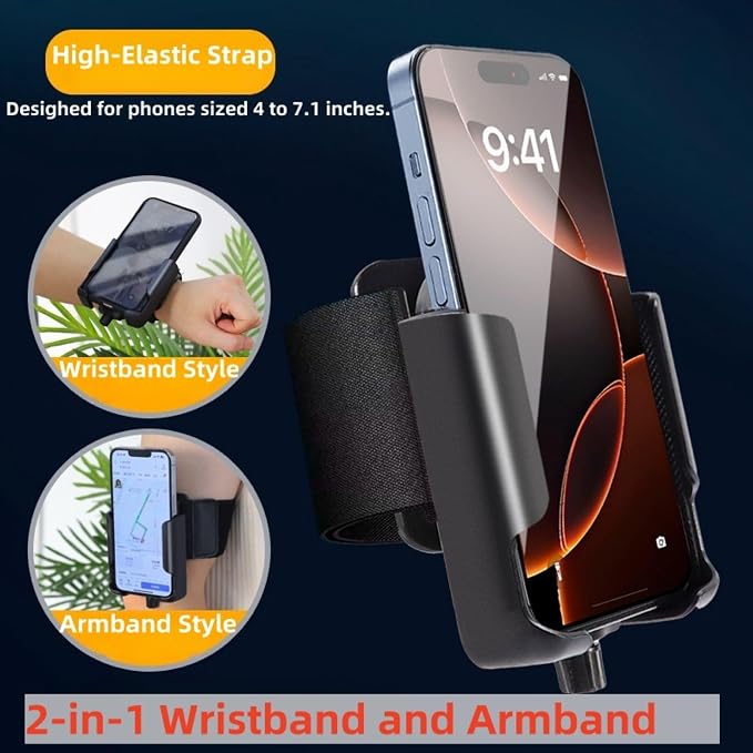 Running Armband 2-in-1 Wrist & Arm Phone Holder for Running/Cycling – 360° Swivel, Fits iPhone/Samsung 4.0-7.0 Inch Smartphones
