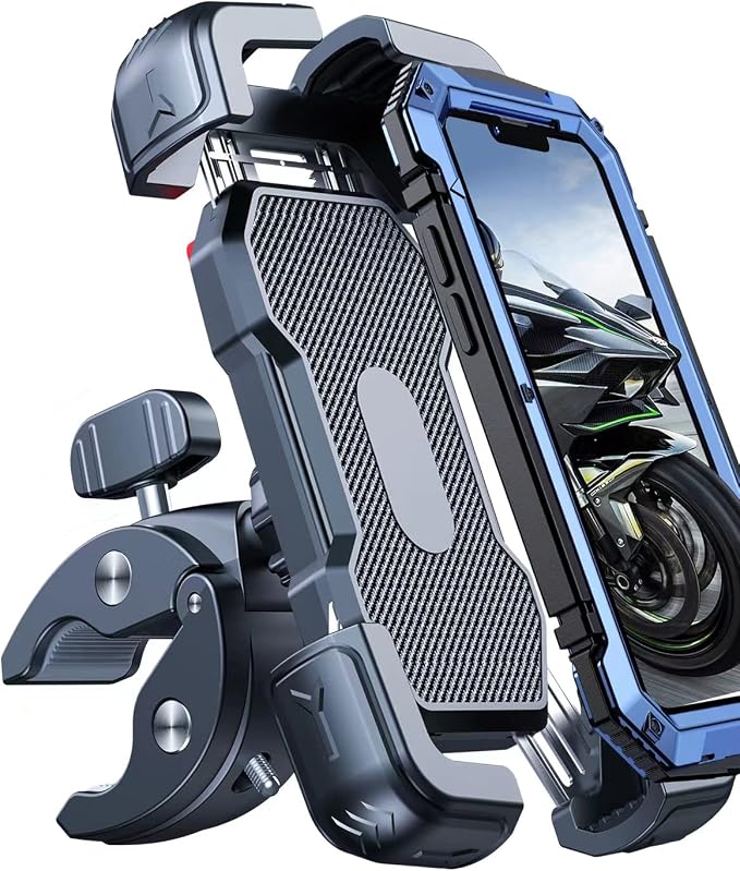 Bovemanx Motorcycle Phone Mount Holder, [150mph Wind Anti-Shake][7.2inch Big Phone Friendly] Bike Phone Holder, Motorcycle Handlebar Cell Phone Clamp, Compatible with iPhone 16 Pro Max, Black