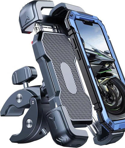 Bovemanx Motorcycle Phone Mount Holder, [150mph Wind Anti-Shake][7.2inch Big Phone Friendly] Bike Phone Holder, Motorcycle Handlebar Cell Phone Clamp, Compatible with iPhone 16 Pro Max, Black
