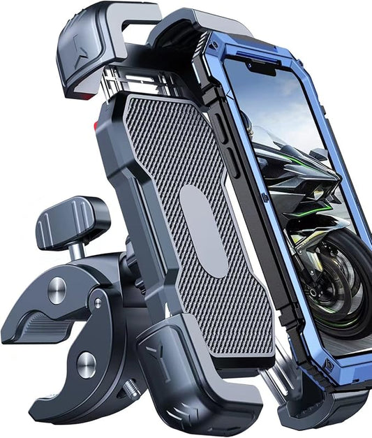 Bovemanx Motorcycle Phone Mount Holder, [150mph Wind Anti-Shake][7.2inch Big Phone Friendly] Bike Phone Holder, Motorcycle Handlebar Cell Phone Clamp, Compatible with iPhone 16 Pro Max, Black