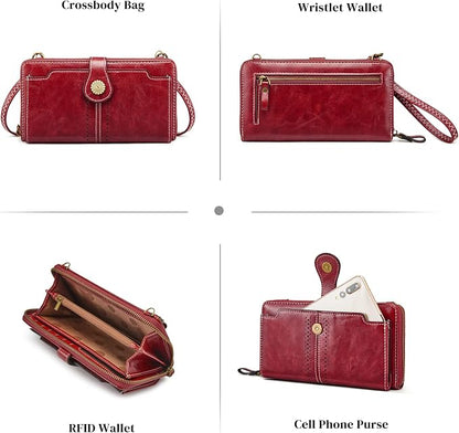 S-ZONE Vegan Leather Crossbody Bags for Women Small Cell Phone Purse RFID Blocking Clutch Purses with 2 Straps