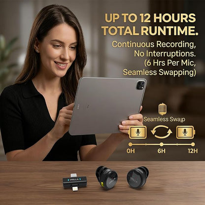 Vislla Mini Microphone for iPhone & Android, Furry Windscreen, Noise Cancelling Wireless Lavalier Microphone,Clip On Lapel Mini Mic Pro for Content Creators Vlogging/YouTube/Tiktok/Streaming/Interview