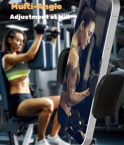 Gym Magnetic Phone Holder Mount, Magnetic Phone Holder with 360° Adjustable Dual Ballhead Arm for Gym Attach to Metal Surface, Gym Phone Holder Compatible with All Smartphones (Black)