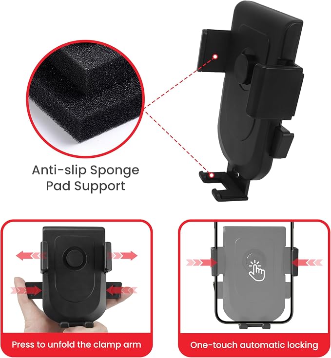 Baby Stroller Phone Holder, Bike Phone Holder, Shopping Cart, Motorcycle Phone Mount, Golf Cart, Push Cart, Treadmill, Universal- iPhone, Cell Phone Clamp (Black)