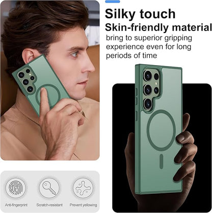 For Samsung Galaxy S23 Ultra Case [Compatible with Magsafe] Translucent Matte Magnetic Phone Case,Slim Thin Duty Shockproof Protection Cover with 2pc Screen Protector Case for S 23 Ultra-Dark green