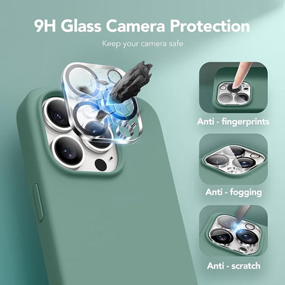 GONEZ Magnetic for iPhone 15 Pro Case, Compatible with MagSafe, [Screen Protector + Camera Lens Protector], Silicone Shockproof Anti-Scratch Protective Phone Case 6.1 inch, Midnight Green